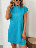 Texture Half Zip Cap Sleeve Mini Dress - Trendsi - Flyclothing LLC