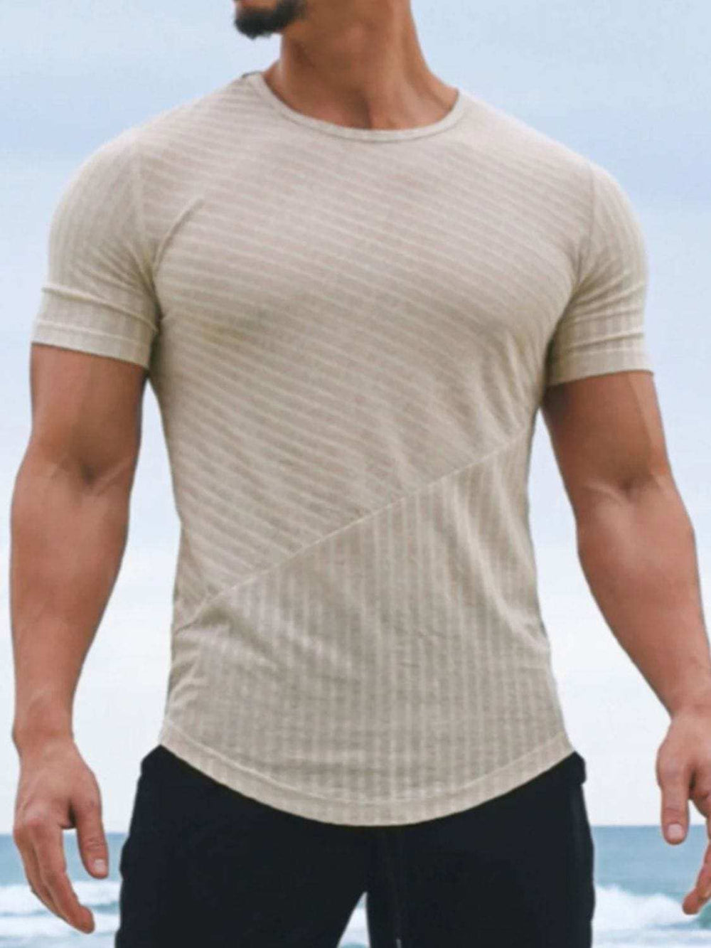 Men's Round Neck Short Sleeve Striped T-Shirt - Trendsi - Flyclothing LLC