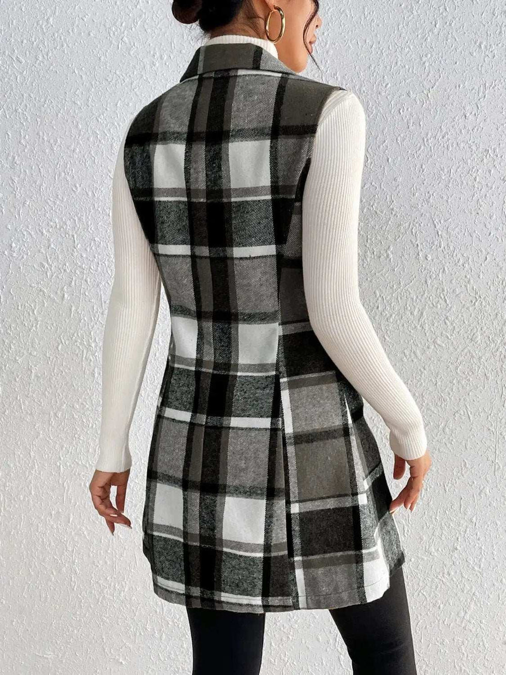 Honey Plaid Button Up Vest Coat - Trendsi - Flyclothing LLC