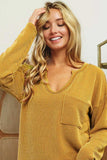 BiBi Wavy Two Tone Rib Notch Neck Patch Pocket Top - Trendsi - Flyclothing LLC