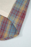 Waffle Knit Plaid Patchwork Long Sleeve Blouse - Trendsi - Flyclothing LLC