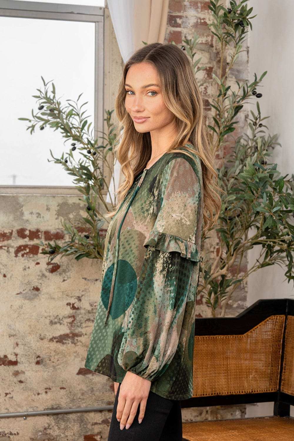 Sew In Love Full Size Snakeskin Print Long Sleeve Top with Ruffle - Trendsi - Flyclothing LLC