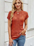 Round Neck Short Sleeve Knit Top - Trendsi - Flyclothing LLC