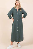 Mittoshop Airflow V-Neck Long Sleeve Button Down Maxi Dress - Trendsi - Flyclothing LLC
