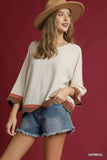 Umgee Scalloped Hem Color Block Top - Trendsi - Flyclothing LLC
