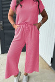 Corded Knit Short Sleeve T-Shirt and Wide Leg Pants Set - Trendsi - Flyclothing LLC