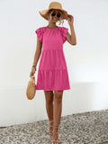 Ruffled Round Neck Cap Sleeve Mini Dress - Trendsi - Flyclothing LLC