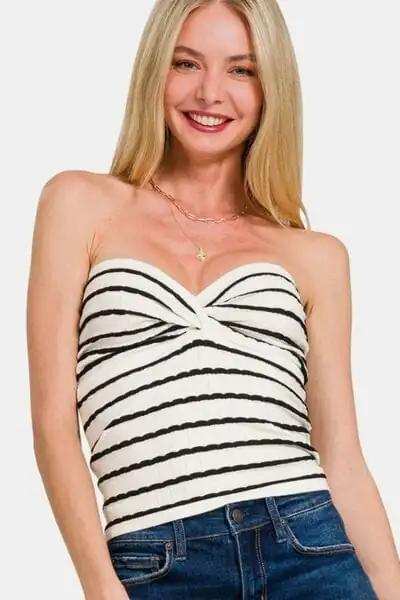 Zenana Twisted Sweetheart Neck Striped Tube Top - Trendsi - Flyclothing LLC