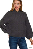 Zenana Cable-Knit Ribbed Turtleneck Sweater - Trendsi - Flyclothing LLC
