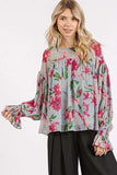 Mittoshop Floral Round Neck Flounce Sleeve Blouse - Trendsi - Flyclothing LLC