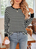 Striped Round Neck Long Sleeve T-Shirt - Trendsi - Flyclothing LLC