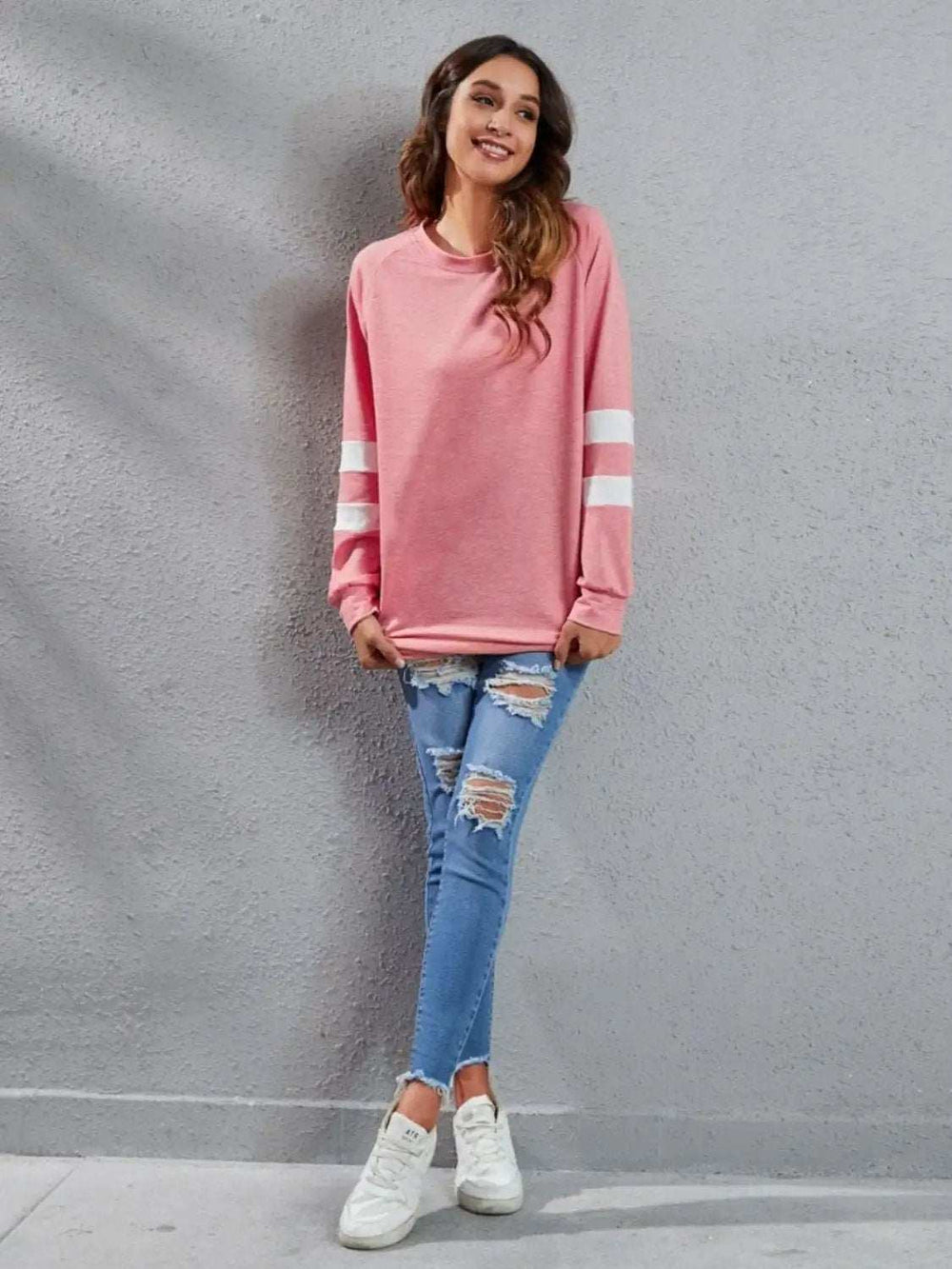 Full Size Striped Round Neck Long Sleeve T-Shirt - Trendsi - Flyclothing LLC
