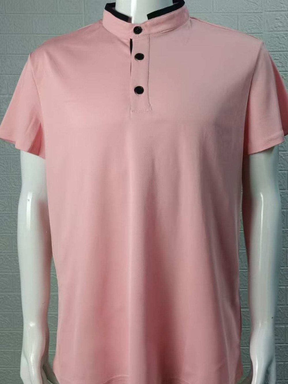 Men's Full Size Stand Collar Contrast Short Sleeve Polo Plus Size - Trendsi - Flyclothing LLC