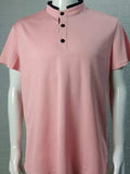 Men's Full Size Stand Collar Contrast Short Sleeve Polo Plus Size - Trendsi - Flyclothing LLC