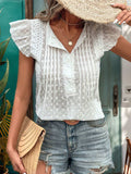 Lace Detail Eyelet Ruffle Cap Sleeve Blouse - Trendsi - Flyclothing LLC