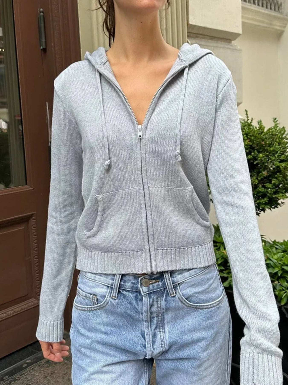 Drawstring Zip Up Long Sleeve Cardigan - Trendsi - Flyclothing LLC