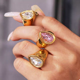 18K Gold-Plated Teardrop Zircon Ring - Trendsi - Flyclothing LLC
