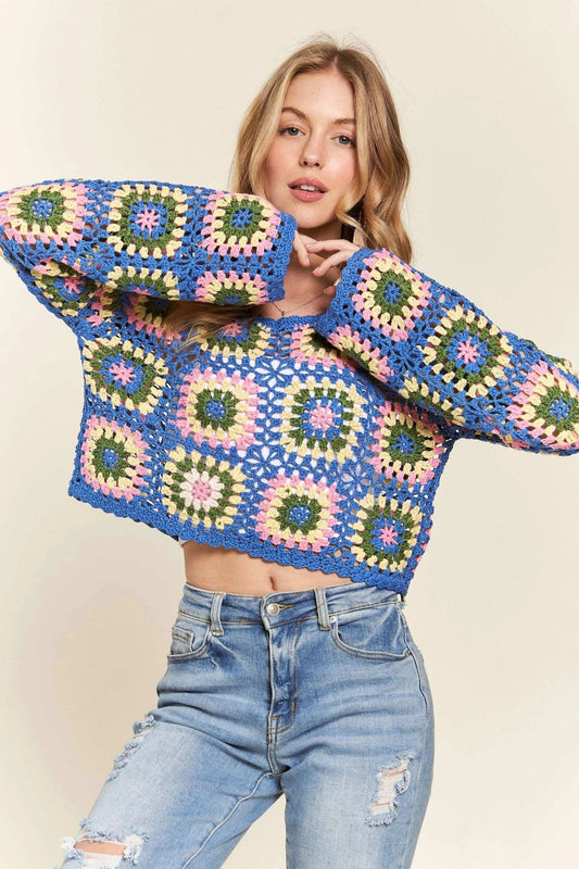 ADORA Multicolor Crochet Crop Top - Trendsi - Flyclothing LLC