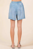 Mittoshop Washed Chambray Elastic Waist Easy Fit Shorts - Trendsi - Flyclothing LLC