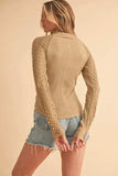 Aemi+Co Mock Neck Ribbed Knit Top with Crochet Sleeve - Trendsi - Flyclothing LLC