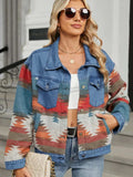 Geometric Button Up Long Sleeve Denim Jacket - Trendsi - Flyclothing LLC