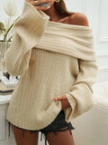 Off-Shoulder Extra-Long Sleeve Sweater - Trendsi - Flyclothing LLC