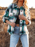 Pocketed Plaid Button Down Long Sleeve Shacket - Trendsi - Flyclothing LLC