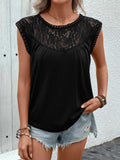 Lace Round Neck Cap Sleeve T-Shirt - Trendsi - Flyclothing LLC