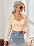 Mesh Sweetheart Neck Flounce Sleeve Top - Trendsi - Flyclothing LLC