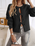 Devine Tied Round Neck Dropped Shoulder Cardigan - Trendsi - Flyclothing LLC