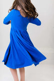 Royal Blue 3/4 Sleeve Pocket Twirl Dress - Mila & Rose ® - Flyclothing LLC