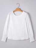 Eyelet Long Sleeve Blouse with Elastic Cuffs - Trendsi - Flyclothing LLC