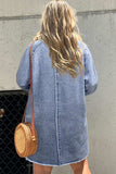 Raw Hem Button Down Long Sleeve Denim Dress - Trendsi - Flyclothing LLC