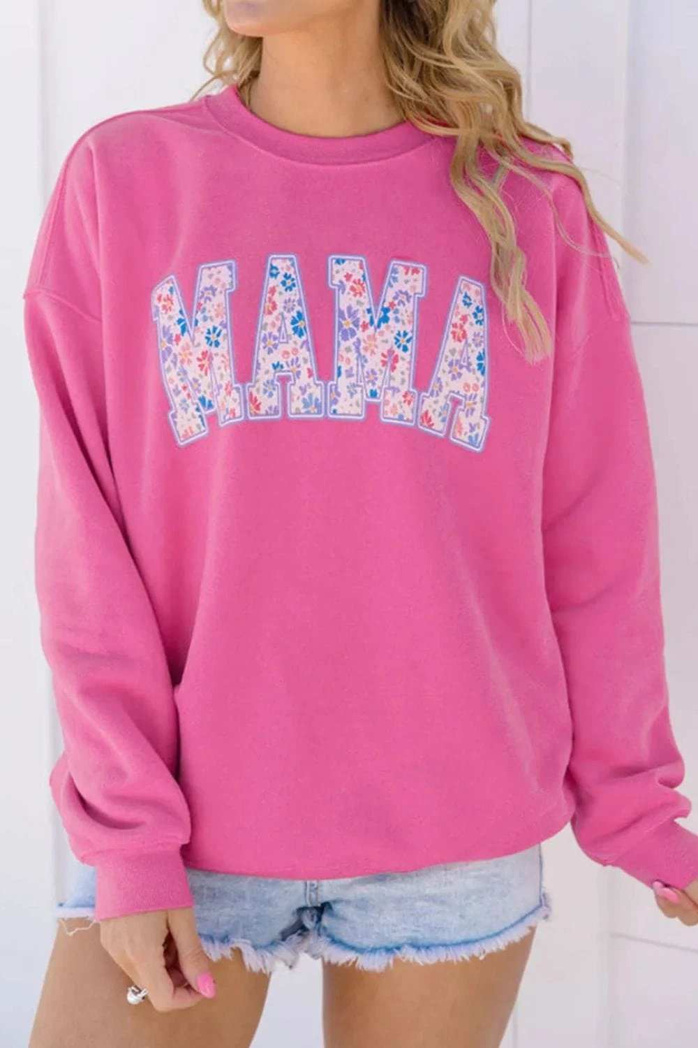 MAMA Round Neck Long Sleeve Sweatshirt - Trendsi - Flyclothing LLC