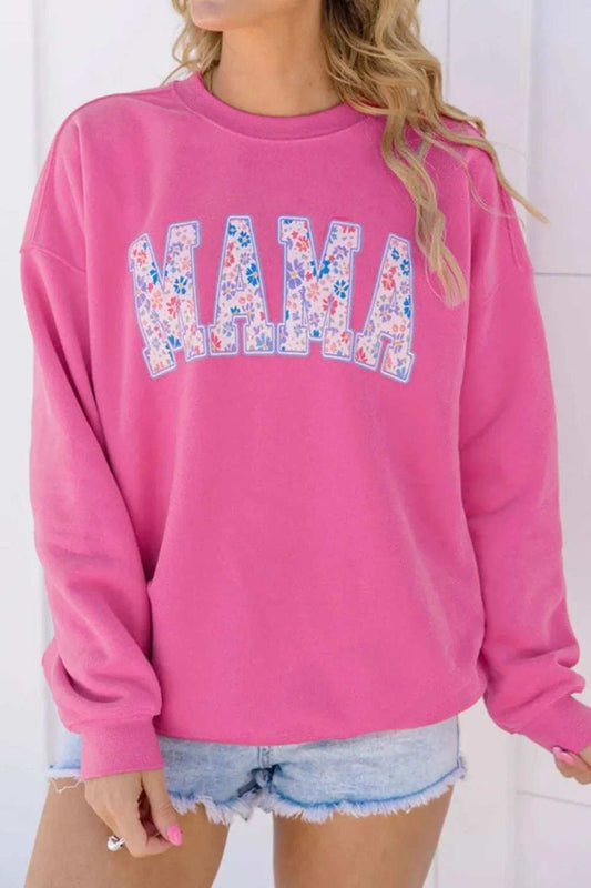 MAMA Round Neck Long Sleeve Sweatshirt - Trendsi - Flyclothing LLC