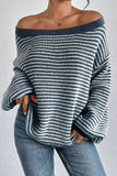 Striped Boat Neck Long Sleeve Sweater - Trendsi - Flyclothing LLC