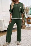 Devine Contrast Trim Half Sleeve Top and Pants Set - Trendsi - Flyclothing LLC