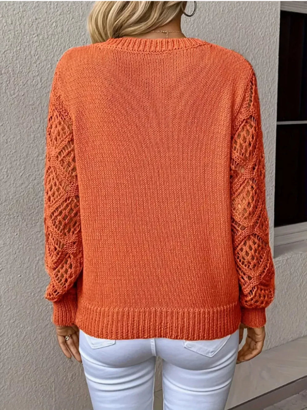 V-Neck Hollow-Out Sleeve Knit Sweater - Trendsi - Flyclothing LLC