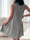 Tied Front Sleeveless Plaid Dress - Trendsi - Flyclothing LLC