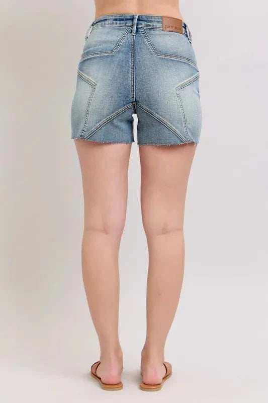 Judy Blue Full Size High Waist Star Seam Detail Denim Shorts Plus Size - Trendsi - Flyclothing LLC