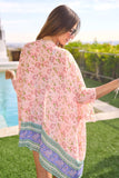 Davi & Dani Floral Printed Short Sleeve Loose Fit Kimono Cover Up - Trendsi - Flyclothing LLC