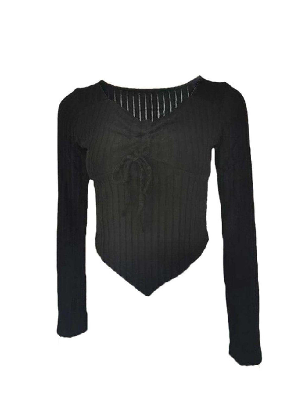 Drawstring Ruched Long Sleeve Ribbed Top - Trendsi - Flyclothing LLC