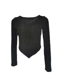 Drawstring Ruched Long Sleeve Ribbed Top - Trendsi - Flyclothing LLC