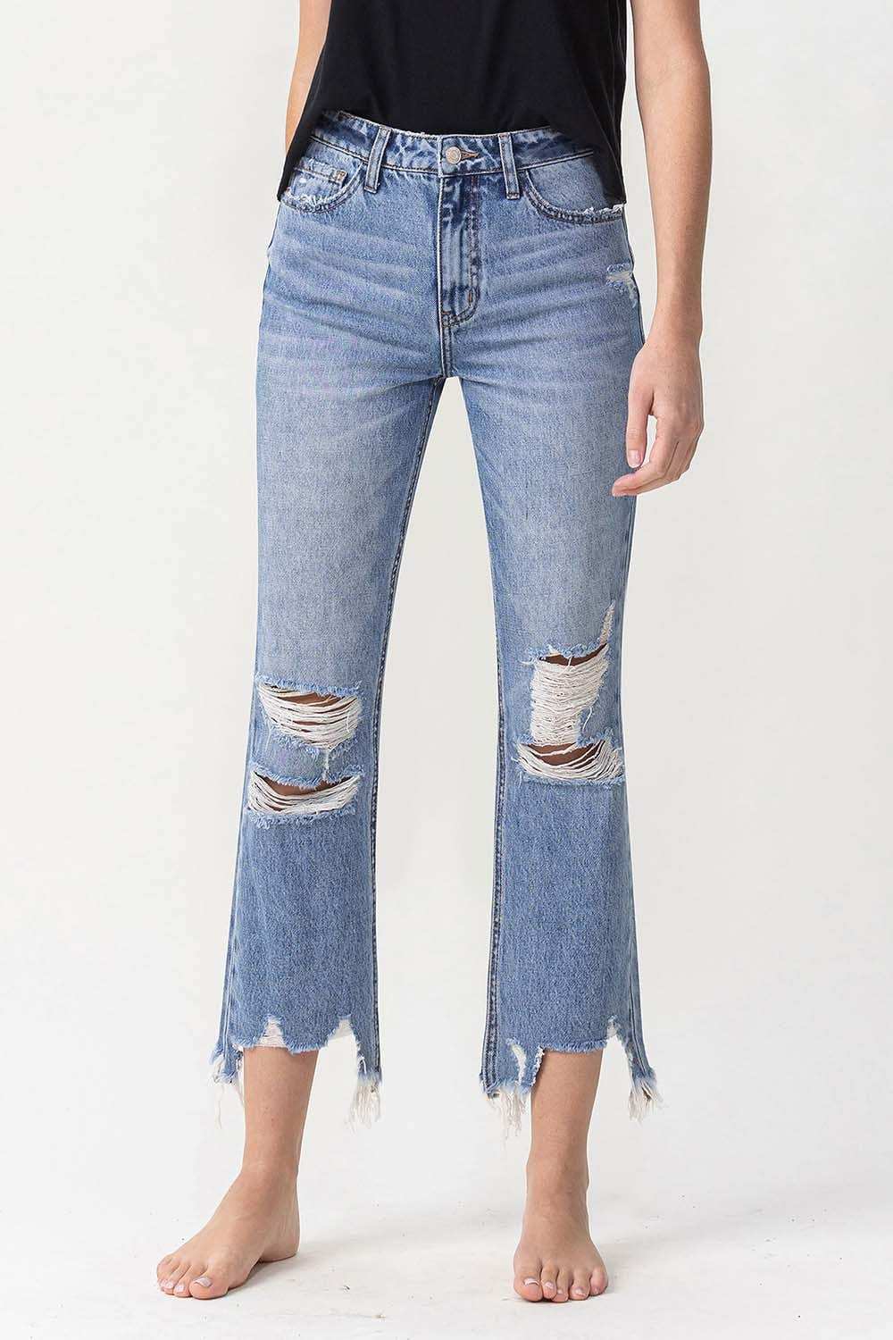 Lovervet High Rise Distressed Straight Jeans - Trendsi - Flyclothing LLC