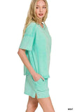 Zenana Acid Washed Short Sleeve Tee & Shorts Set - Trendsi - Flyclothing LLC