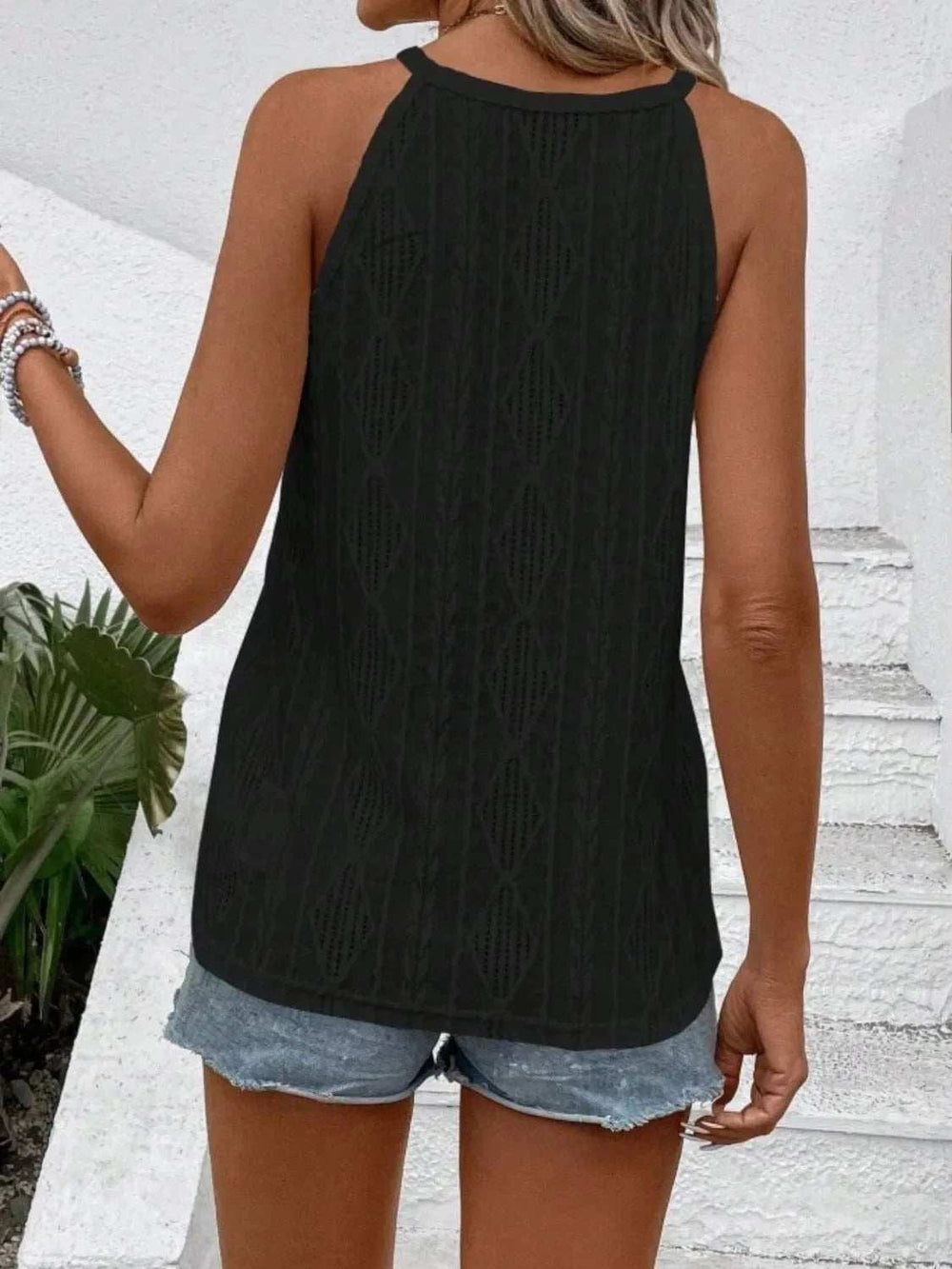 Openwork Grecian Neck Tank - Trendsi - Flyclothing LLC