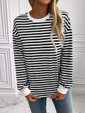 Ivy Lane Striped Round Neck Long Sleeve Sweatshirt - Trendsi - Flyclothing LLC