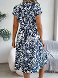 Printed V-Neck Short Sleeve Dress - Trendsi - Flyclothing LLC