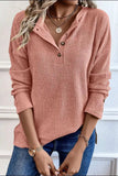 Quarter Button Round Neck Dropped Shoulder Knit Top - Trendsi - Flyclothing LLC