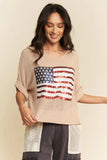Davi & Dani Sequin American Flag Patch Short Sleeve Knit Top - Trendsi - Flyclothing LLC